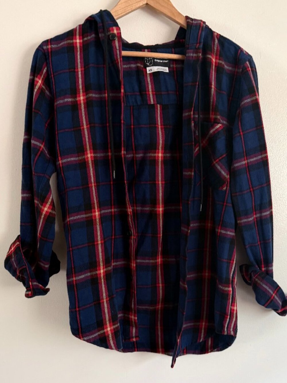 Original Use Plaid Flannel Hooded Shirt XS